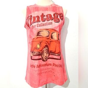 BEATLE car woman's Pink Tank Top Vintage Beatle Adventure Racing Size Medium